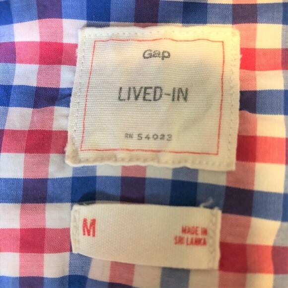 Gap Mens Lived In Button Down Shirt Medium Red White Blue Plaid Cotton - Picture 3 of 5